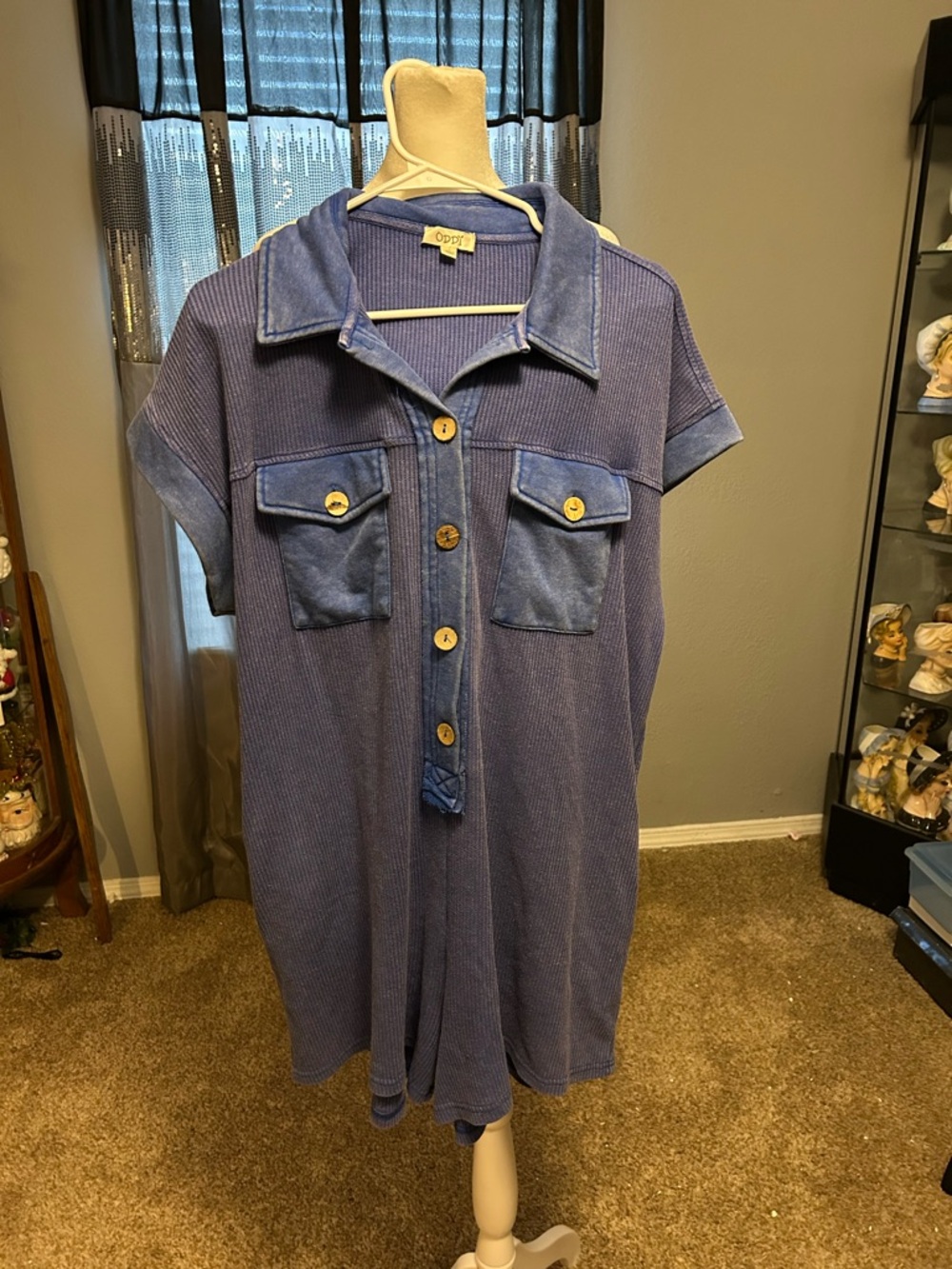 ODDY Blue Short-Sleeve Button Front Romper